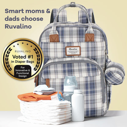 Diaper Bag Backpack-Multifunction Travel Baby Diaper Bag with Changing Pad, Insulated Bottle Holders & Pacifier Case, Large Capacity, Waterproof, Gray