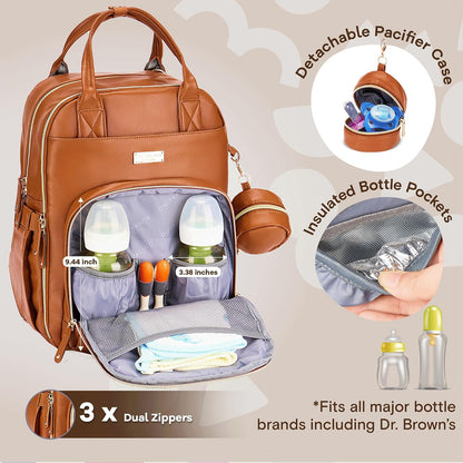 Diaper Bag Backpack-Multifunction Travel Baby Diaper Bag with Changing Pad, Insulated Bottle Holders & Pacifier Case, Large Capacity, Waterproof, Gray