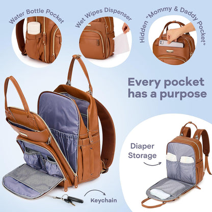 Diaper Bag Backpack-Multifunction Travel Baby Diaper Bag with Changing Pad, Insulated Bottle Holders & Pacifier Case, Large Capacity, Waterproof, Gray