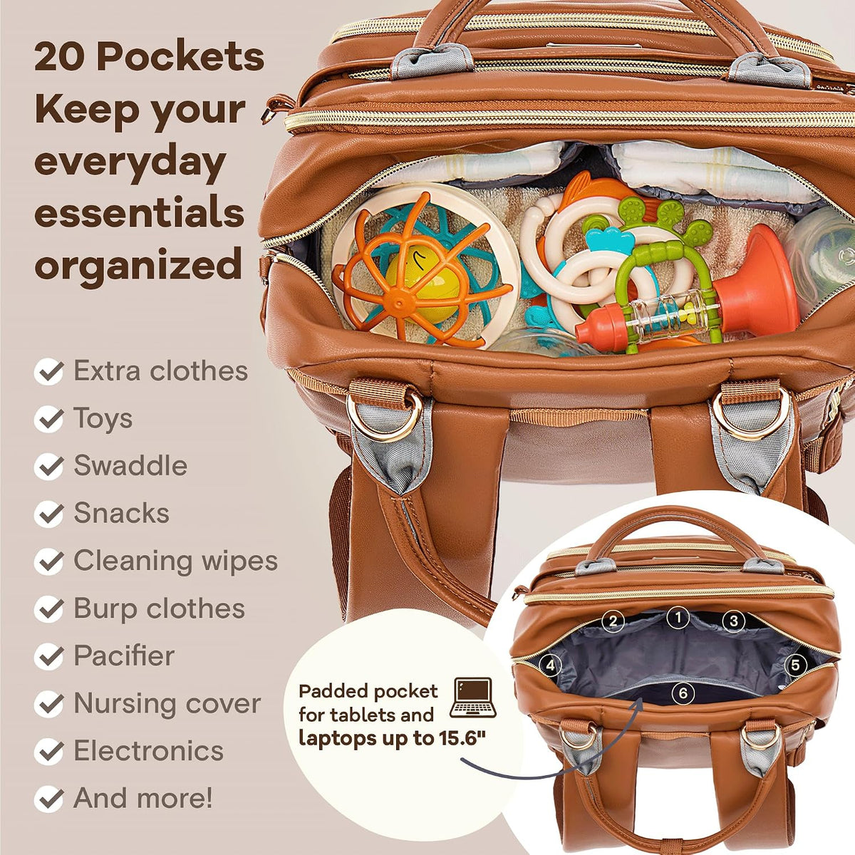 Diaper Bag Backpack-Multifunction Travel Baby Diaper Bag with Changing Pad, Insulated Bottle Holders & Pacifier Case, Large Capacity, Waterproof, Gray