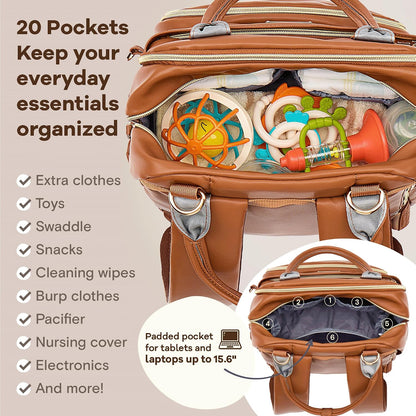 Diaper Bag Backpack-Multifunction Travel Baby Diaper Bag with Changing Pad, Insulated Bottle Holders & Pacifier Case, Large Capacity, Waterproof, Gray