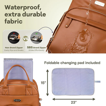 Diaper Bag Backpack-Multifunction Travel Baby Diaper Bag with Changing Pad, Insulated Bottle Holders & Pacifier Case, Large Capacity, Waterproof, Gray
