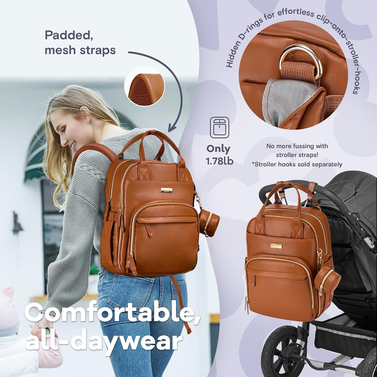 Diaper Bag Backpack-Multifunction Travel Baby Diaper Bag with Changing Pad, Insulated Bottle Holders & Pacifier Case, Large Capacity, Waterproof, Gray