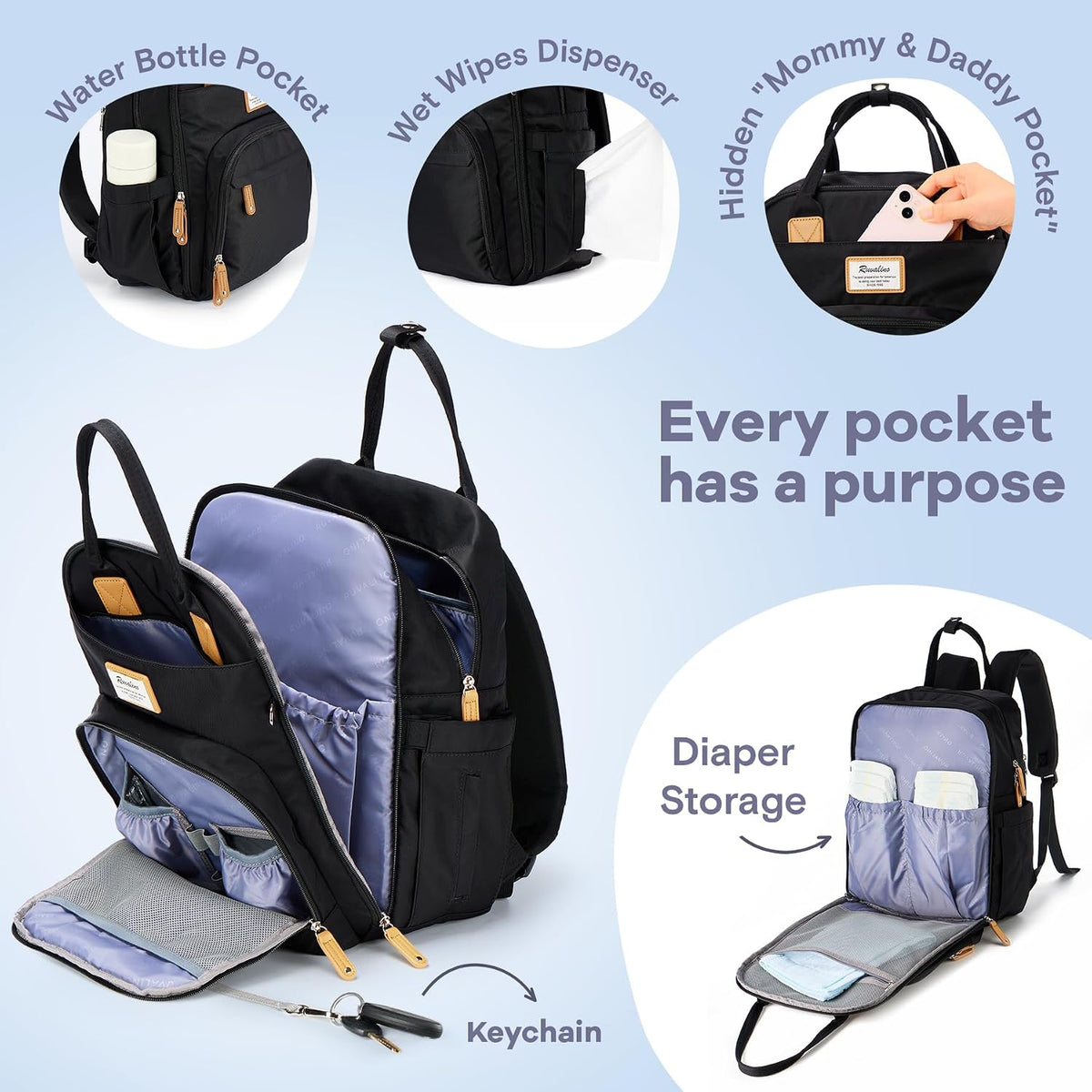 Diaper Bag Backpack-Multifunction Travel Baby Diaper Bag with Changing Pad, Insulated Bottle Holders & Pacifier Case, Large Capacity, Waterproof, Gray