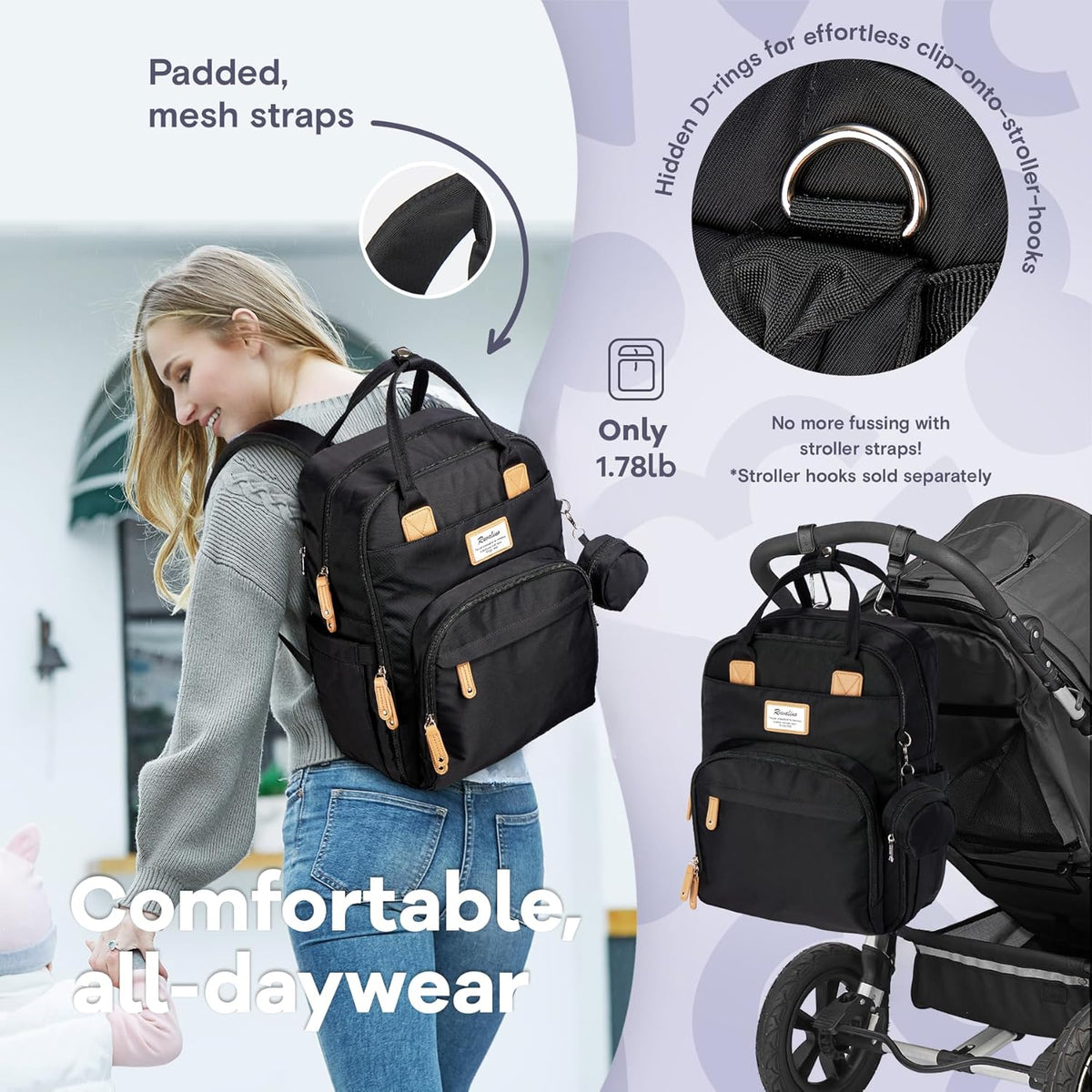 Diaper Bag Backpack-Multifunction Travel Baby Diaper Bag with Changing Pad, Insulated Bottle Holders & Pacifier Case, Large Capacity, Waterproof, Gray