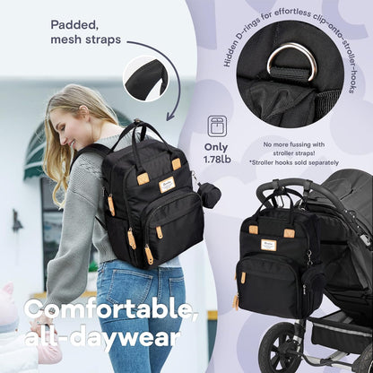 Diaper Bag Backpack-Multifunction Travel Baby Diaper Bag with Changing Pad, Insulated Bottle Holders & Pacifier Case, Large Capacity, Waterproof, Gray