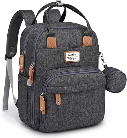 Diaper Bag Backpack-Multifunction Travel Baby Diaper Bag with Changing Pad, Insulated Bottle Holders & Pacifier Case, Large Capacity, Waterproof, Gray