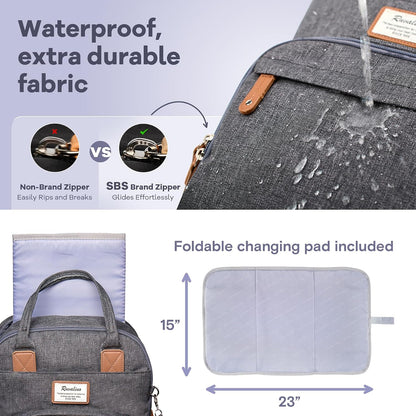 Diaper Bag Backpack-Multifunction Travel Baby Diaper Bag with Changing Pad, Insulated Bottle Holders & Pacifier Case, Large Capacity, Waterproof, Gray
