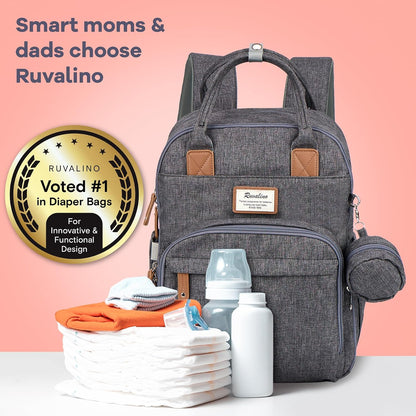 Diaper Bag Backpack-Multifunction Travel Baby Diaper Bag with Changing Pad, Insulated Bottle Holders & Pacifier Case, Large Capacity, Waterproof, Gray