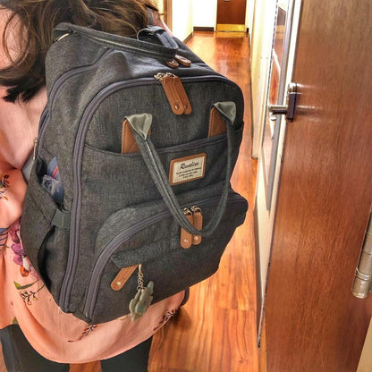 Diaper Bag Backpack-Multifunction Travel Baby Diaper Bag with Changing Pad, Insulated Bottle Holders & Pacifier Case, Large Capacity, Waterproof, Gray