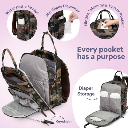 Diaper Bag Backpack-Multifunction Travel Baby Diaper Bag with Changing Pad, Insulated Bottle Holders & Pacifier Case, Large Capacity, Waterproof, Gray