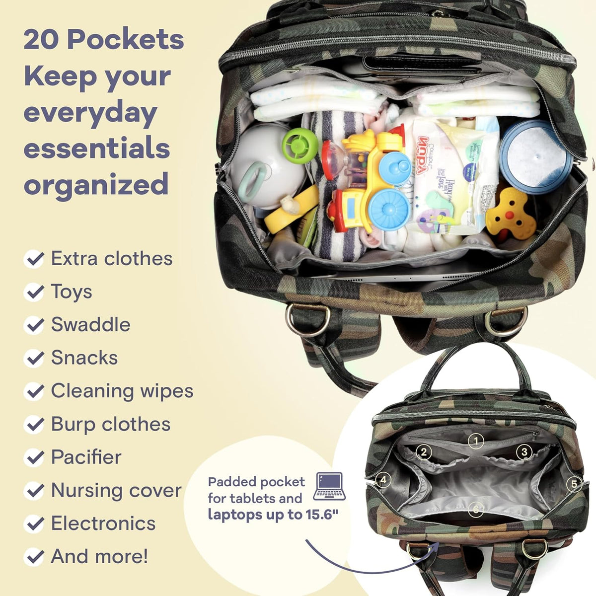 Diaper Bag Backpack-Multifunction Travel Baby Diaper Bag with Changing Pad, Insulated Bottle Holders & Pacifier Case, Large Capacity, Waterproof, Gray