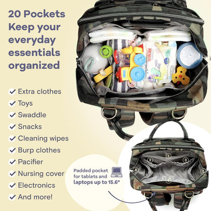 Diaper Bag Backpack-Multifunction Travel Baby Diaper Bag with Changing Pad, Insulated Bottle Holders & Pacifier Case, Large Capacity, Waterproof, Gray