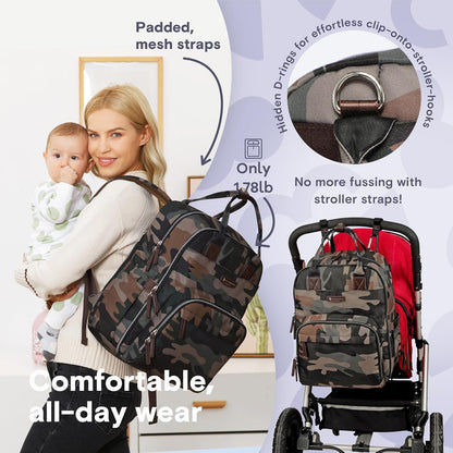 Diaper Bag Backpack-Multifunction Travel Baby Diaper Bag with Changing Pad, Insulated Bottle Holders & Pacifier Case, Large Capacity, Waterproof, Gray