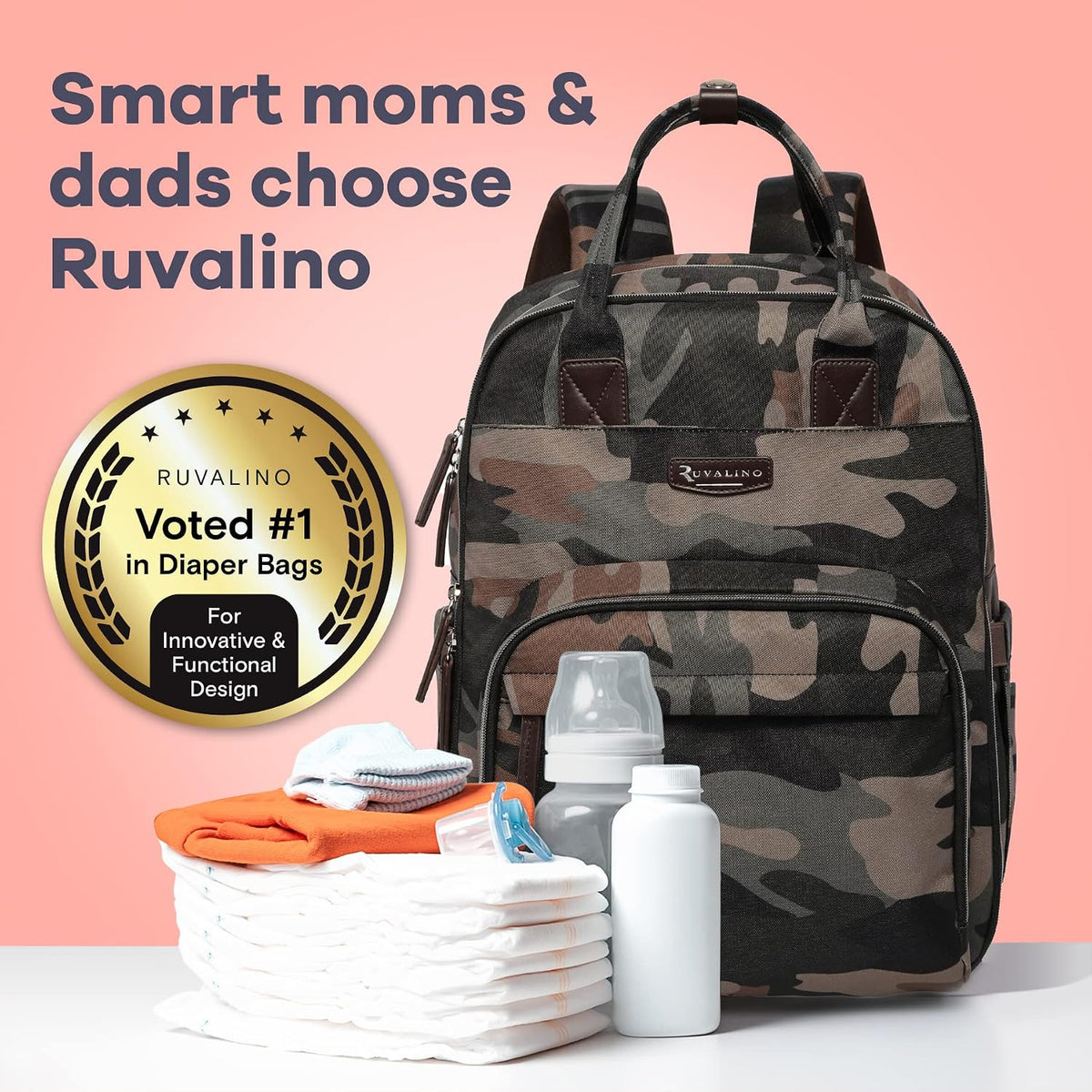 Diaper Bag Backpack-Multifunction Travel Baby Diaper Bag with Changing Pad, Insulated Bottle Holders & Pacifier Case, Large Capacity, Waterproof, Gray