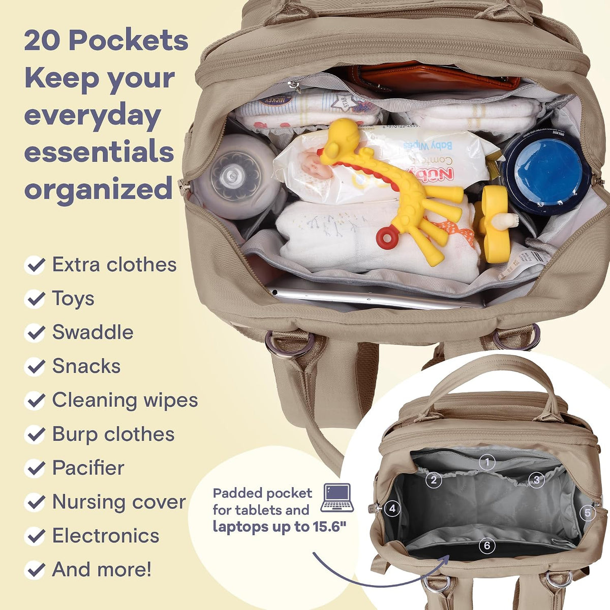 Diaper Bag Backpack-Multifunction Travel Baby Diaper Bag with Changing Pad, Insulated Bottle Holders & Pacifier Case, Large Capacity, Waterproof, Gray