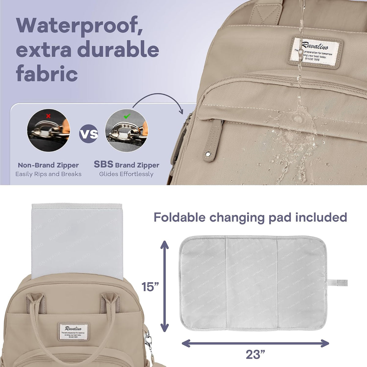 Diaper Bag Backpack-Multifunction Travel Baby Diaper Bag with Changing Pad, Insulated Bottle Holders & Pacifier Case, Large Capacity, Waterproof, Gray