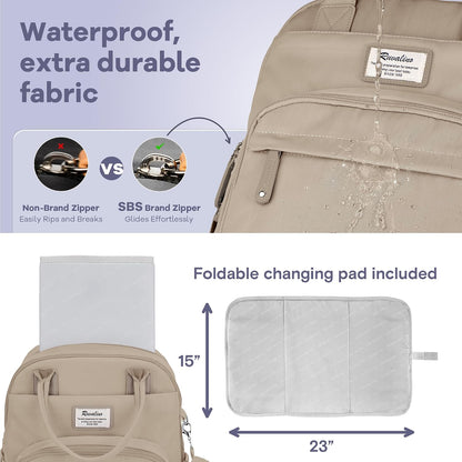 Diaper Bag Backpack-Multifunction Travel Baby Diaper Bag with Changing Pad, Insulated Bottle Holders & Pacifier Case, Large Capacity, Waterproof, Gray