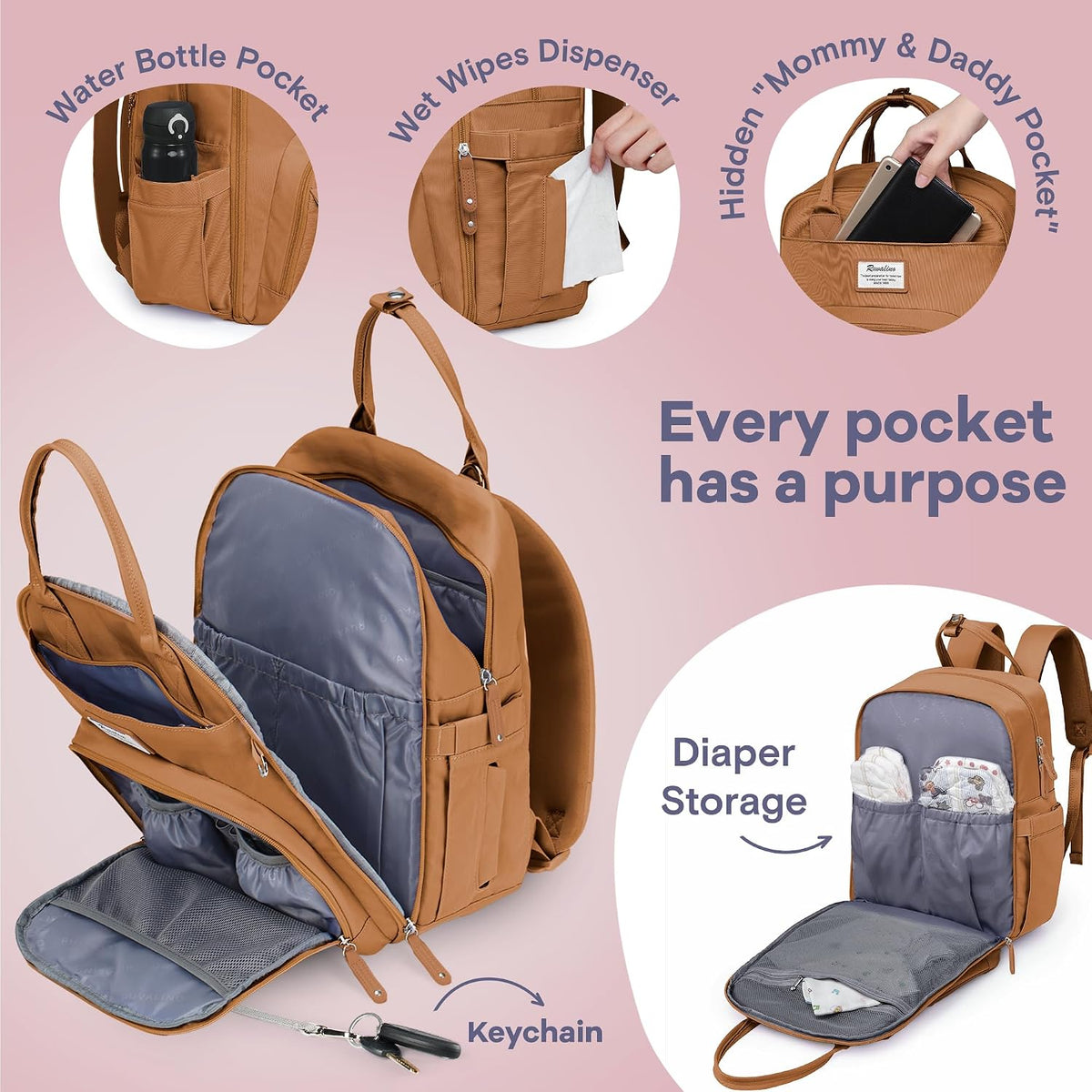 Diaper Bag Backpack-Multifunction Travel Baby Diaper Bag with Changing Pad, Insulated Bottle Holders & Pacifier Case, Large Capacity, Waterproof, Gray