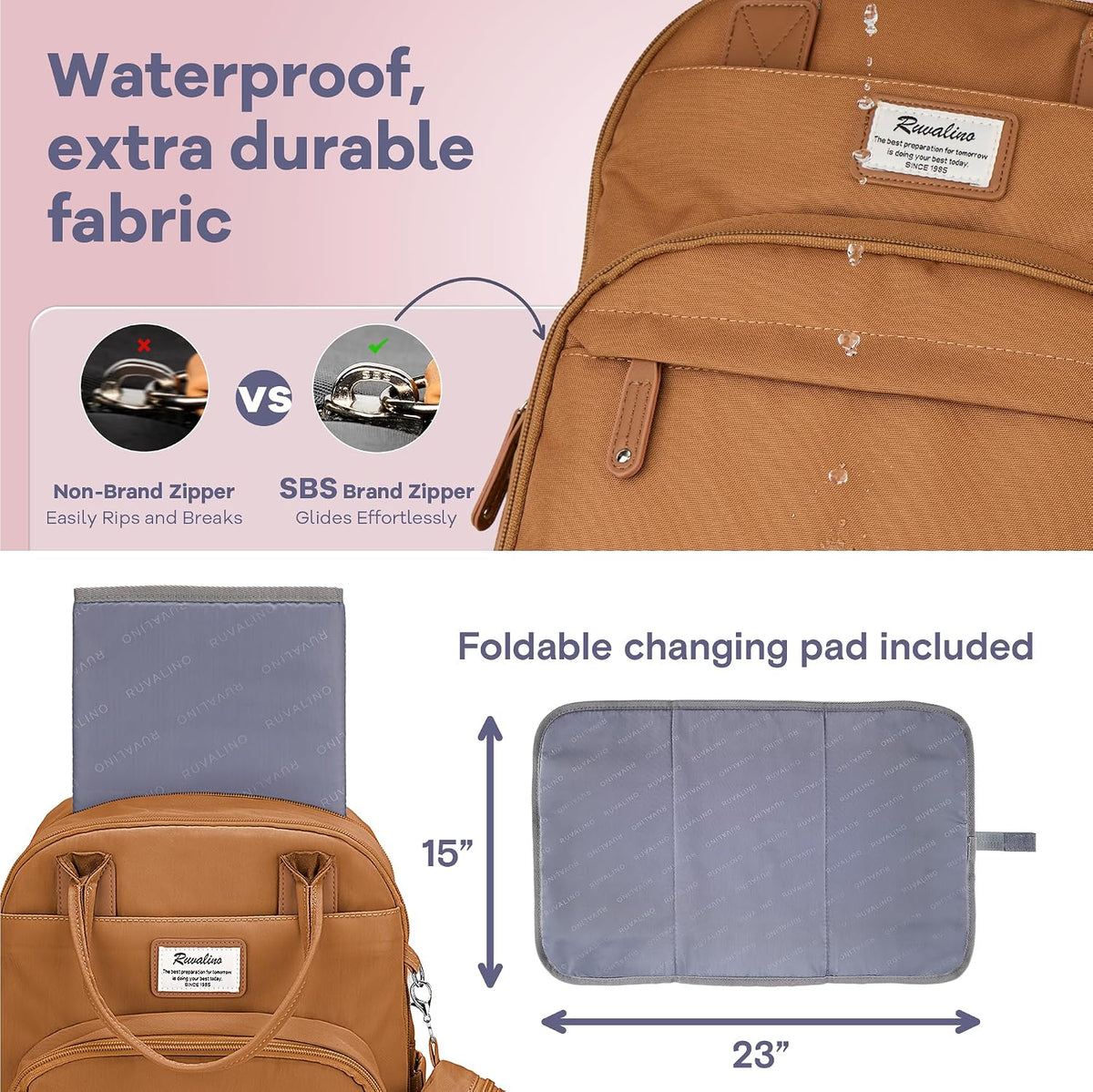 Diaper Bag Backpack-Multifunction Travel Baby Diaper Bag with Changing Pad, Insulated Bottle Holders & Pacifier Case, Large Capacity, Waterproof, Gray