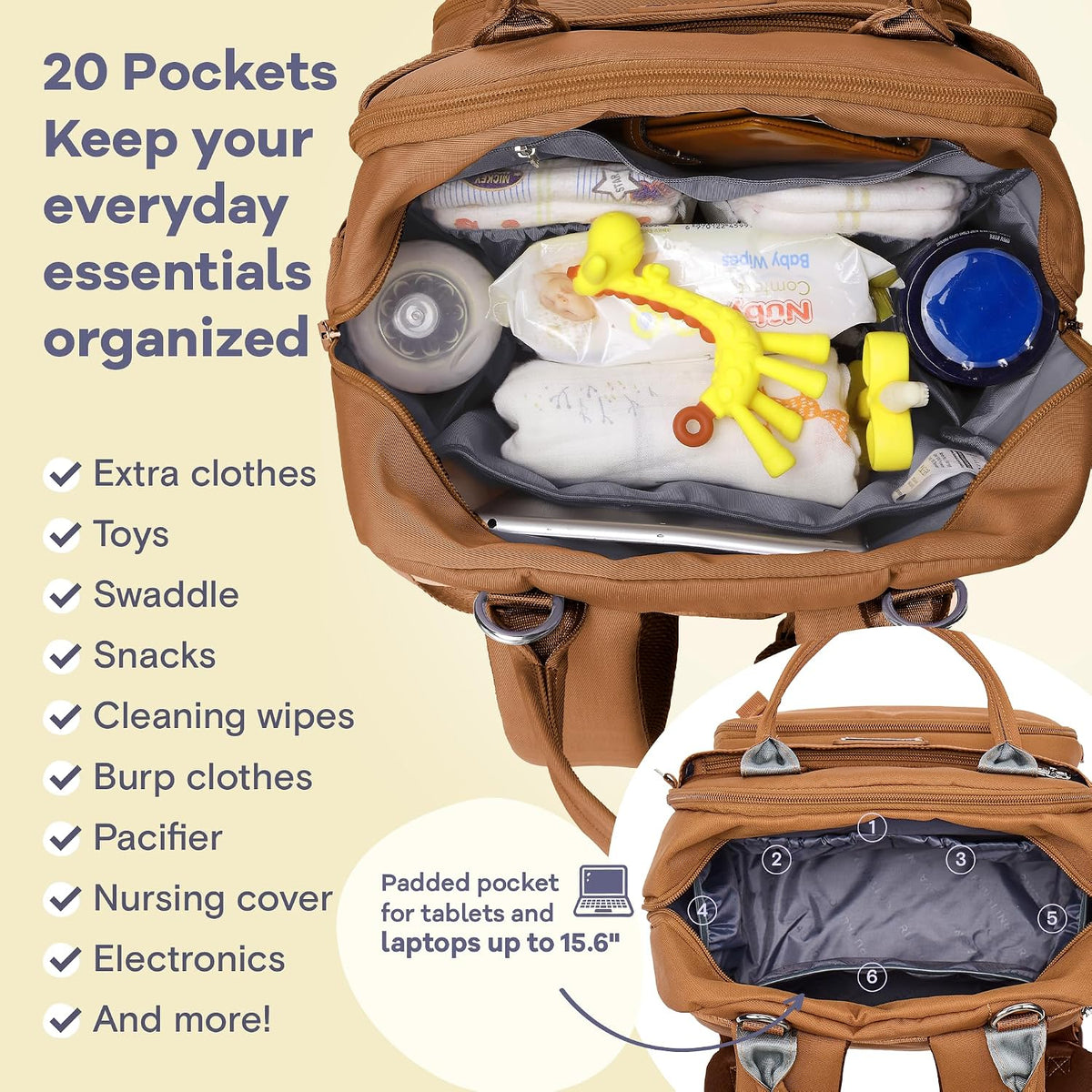 Diaper Bag Backpack-Multifunction Travel Baby Diaper Bag with Changing Pad, Insulated Bottle Holders & Pacifier Case, Large Capacity, Waterproof, Gray