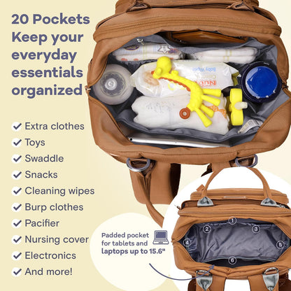 Diaper Bag Backpack-Multifunction Travel Baby Diaper Bag with Changing Pad, Insulated Bottle Holders & Pacifier Case, Large Capacity, Waterproof, Gray
