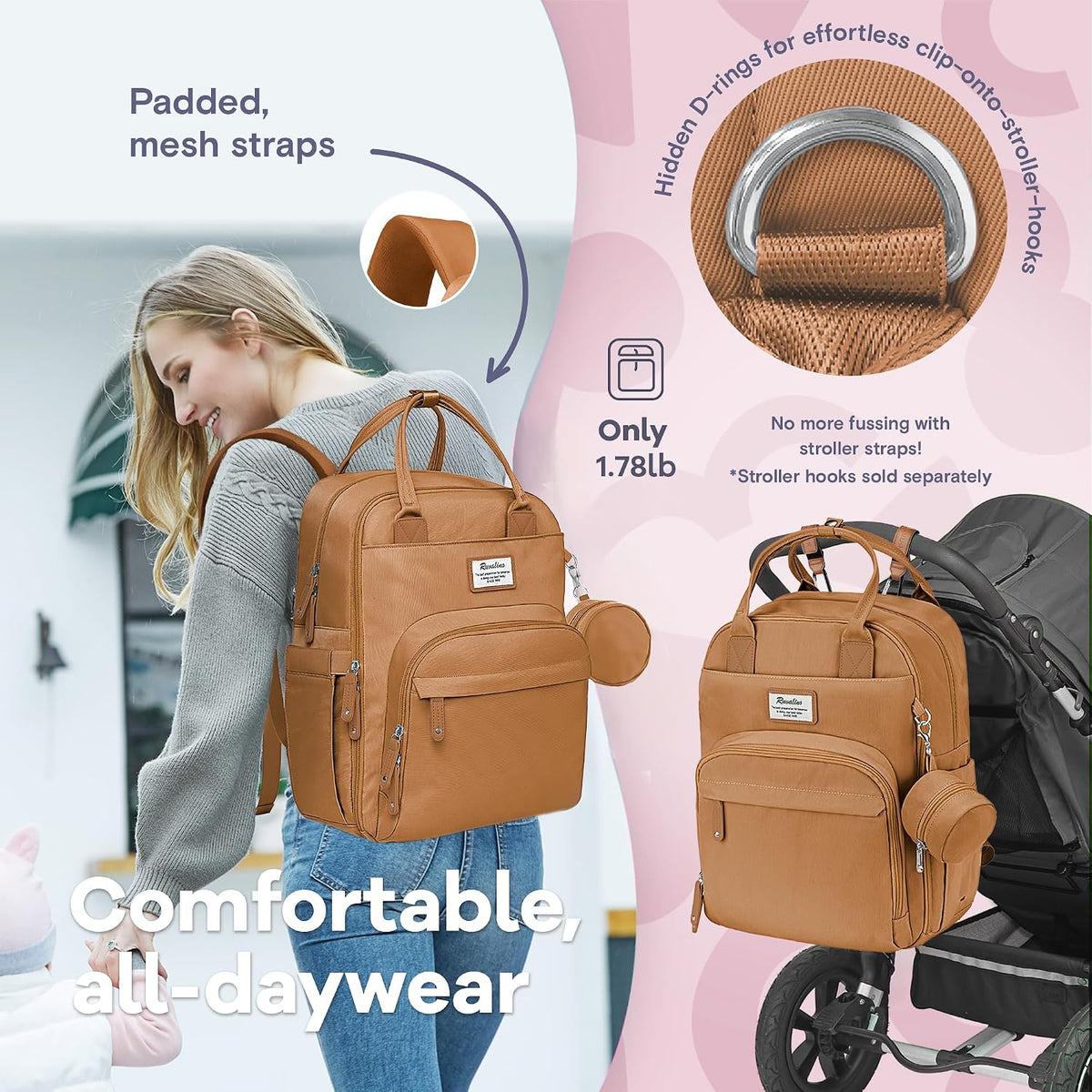 Diaper Bag Backpack-Multifunction Travel Baby Diaper Bag with Changing Pad, Insulated Bottle Holders & Pacifier Case, Large Capacity, Waterproof, Gray