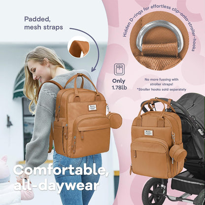 Diaper Bag Backpack-Multifunction Travel Baby Diaper Bag with Changing Pad, Insulated Bottle Holders & Pacifier Case, Large Capacity, Waterproof, Gray