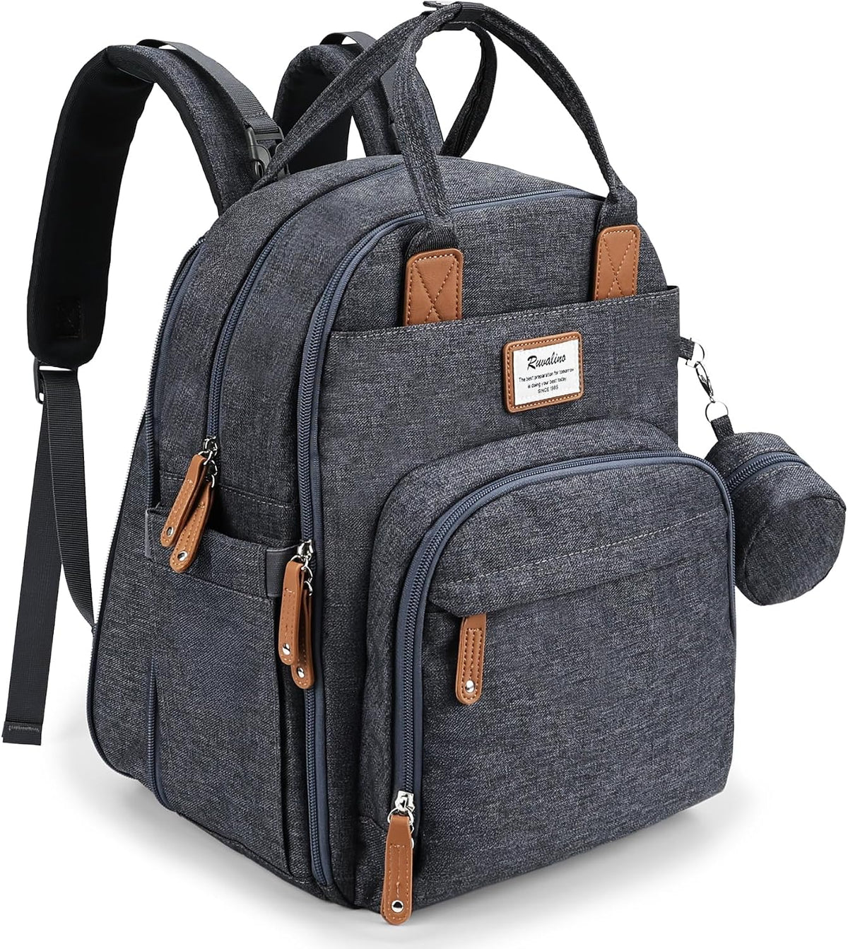 Diaper Bag Backpack-Multifunction Travel Baby Diaper Bag with Changing Pad, Insulated Bottle Holders & Pacifier Case, Large Capacity, Waterproof, Gray