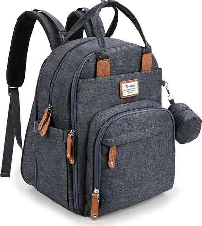Diaper Bag Backpack-Multifunction Travel Baby Diaper Bag with Changing Pad, Insulated Bottle Holders & Pacifier Case, Large Capacity, Waterproof, Gray