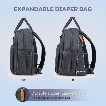 Diaper Bag Backpack-Multifunction Travel Baby Diaper Bag with Changing Pad, Insulated Bottle Holders & Pacifier Case, Large Capacity, Waterproof, Gray