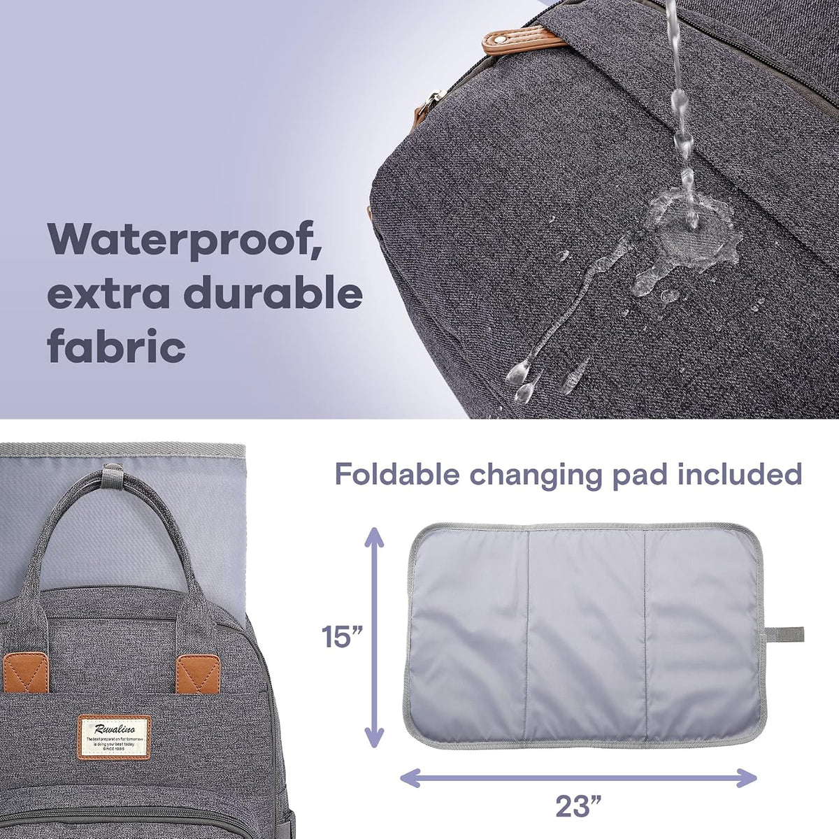 Diaper Bag Backpack-Multifunction Travel Baby Diaper Bag with Changing Pad, Insulated Bottle Holders & Pacifier Case, Large Capacity, Waterproof, Gray