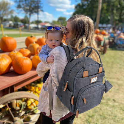 Diaper Bag Backpack-Multifunction Travel Baby Diaper Bag with Changing Pad, Insulated Bottle Holders & Pacifier Case, Large Capacity, Waterproof, Gray