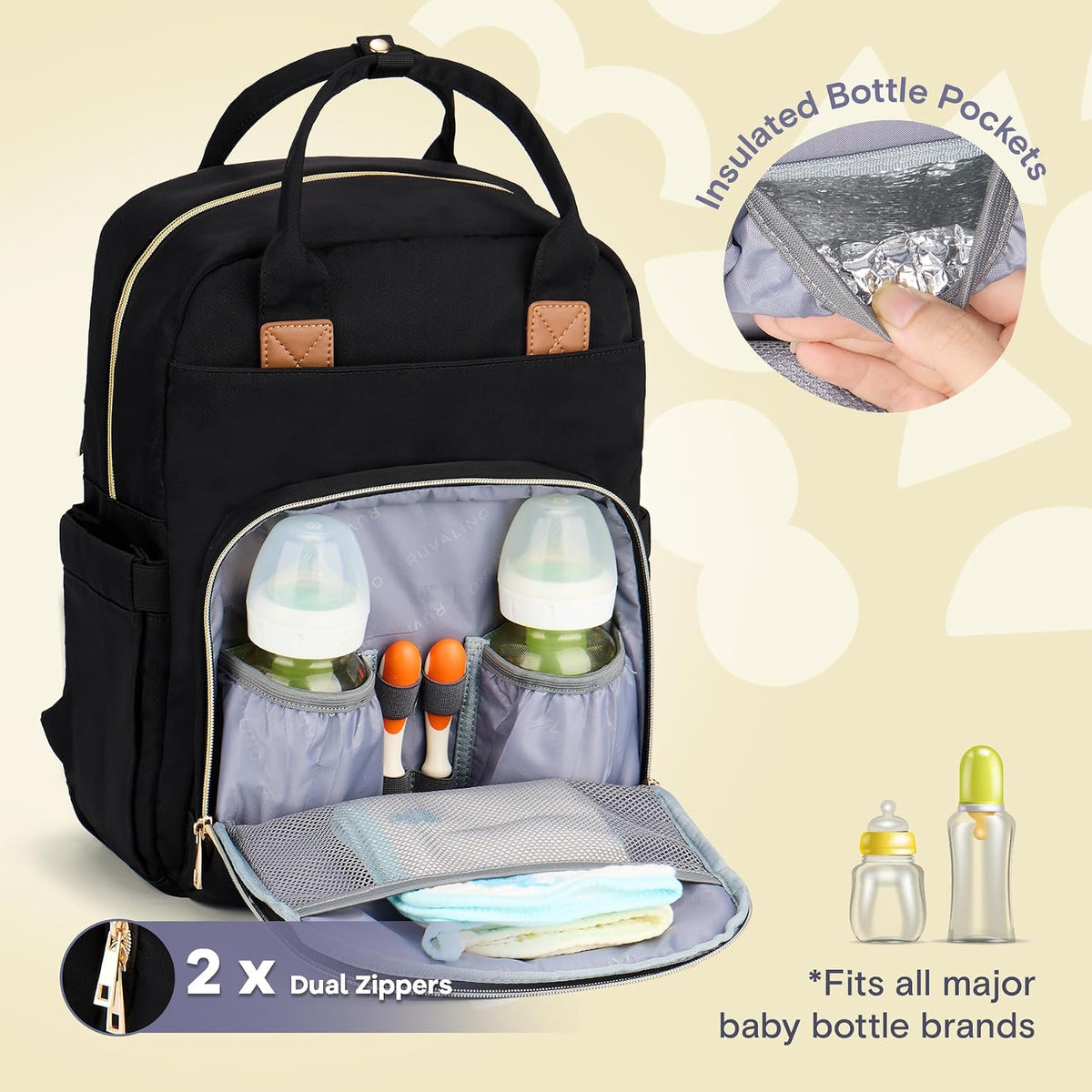 Diaper Bag Backpack-Multifunction Travel Baby Diaper Bag with Changing Pad, Insulated Bottle Holders & Pacifier Case, Large Capacity, Waterproof, Gray