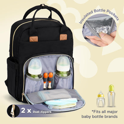 Diaper Bag Backpack-Multifunction Travel Baby Diaper Bag with Changing Pad, Insulated Bottle Holders & Pacifier Case, Large Capacity, Waterproof, Gray