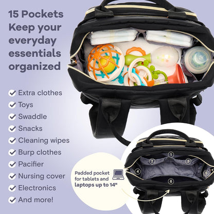 Diaper Bag Backpack-Multifunction Travel Baby Diaper Bag with Changing Pad, Insulated Bottle Holders & Pacifier Case, Large Capacity, Waterproof, Gray