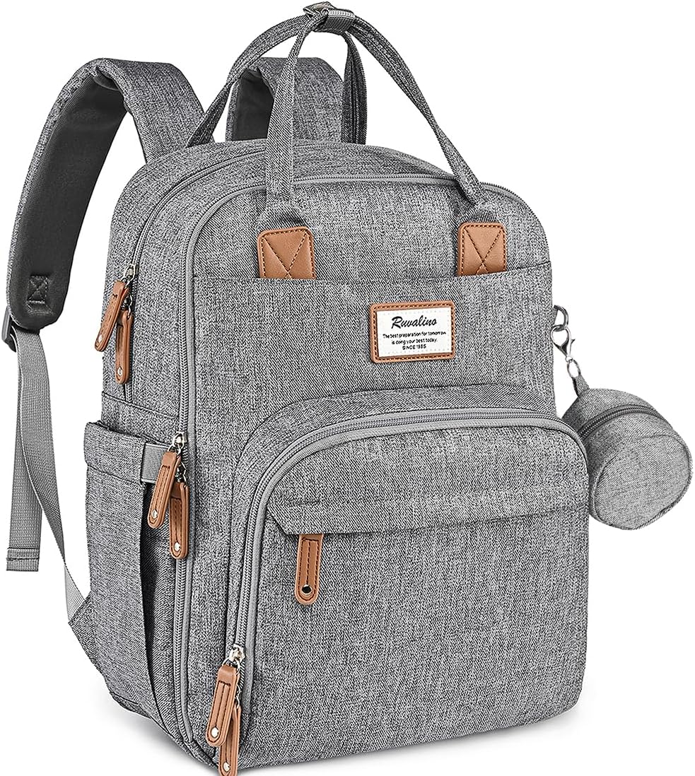 Diaper Bag Backpack-Multifunction Travel Baby Diaper Bag with Changing Pad, Insulated Bottle Holders & Pacifier Case, Large Capacity, Waterproof, Gray