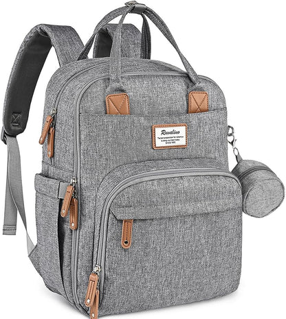Diaper Bag Backpack-Multifunction Travel Baby Diaper Bag with Changing Pad, Insulated Bottle Holders & Pacifier Case, Large Capacity, Waterproof, Gray