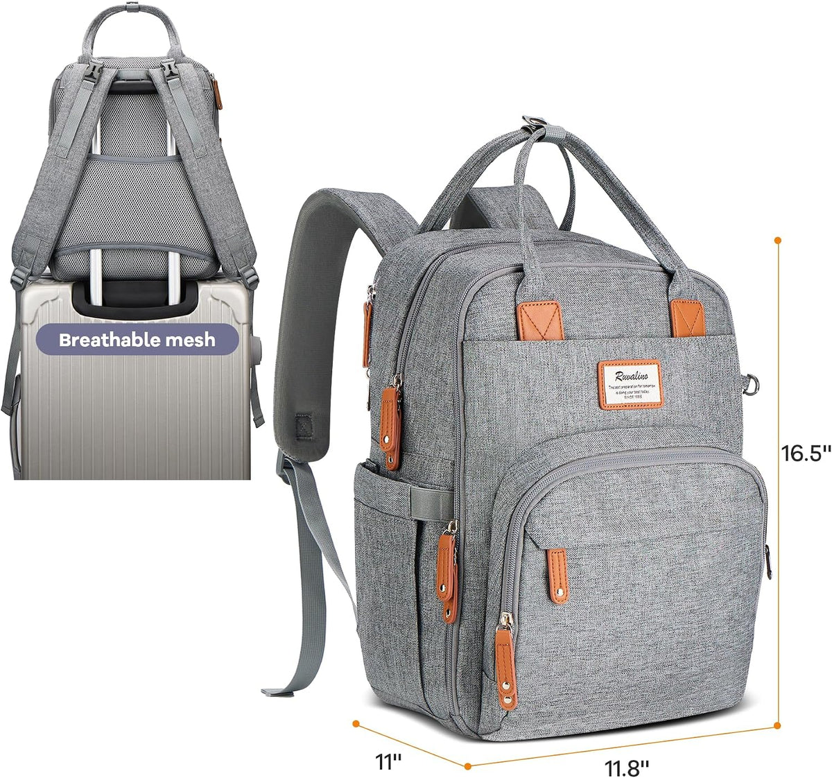 Diaper Bag Backpack-Multifunction Travel Baby Diaper Bag with Changing Pad, Insulated Bottle Holders & Pacifier Case, Large Capacity, Waterproof, Gray