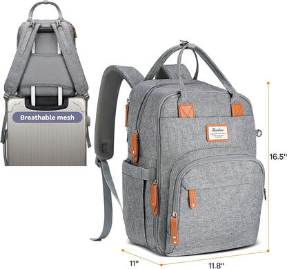 Diaper Bag Backpack-Multifunction Travel Baby Diaper Bag with Changing Pad, Insulated Bottle Holders & Pacifier Case, Large Capacity, Waterproof, Gray