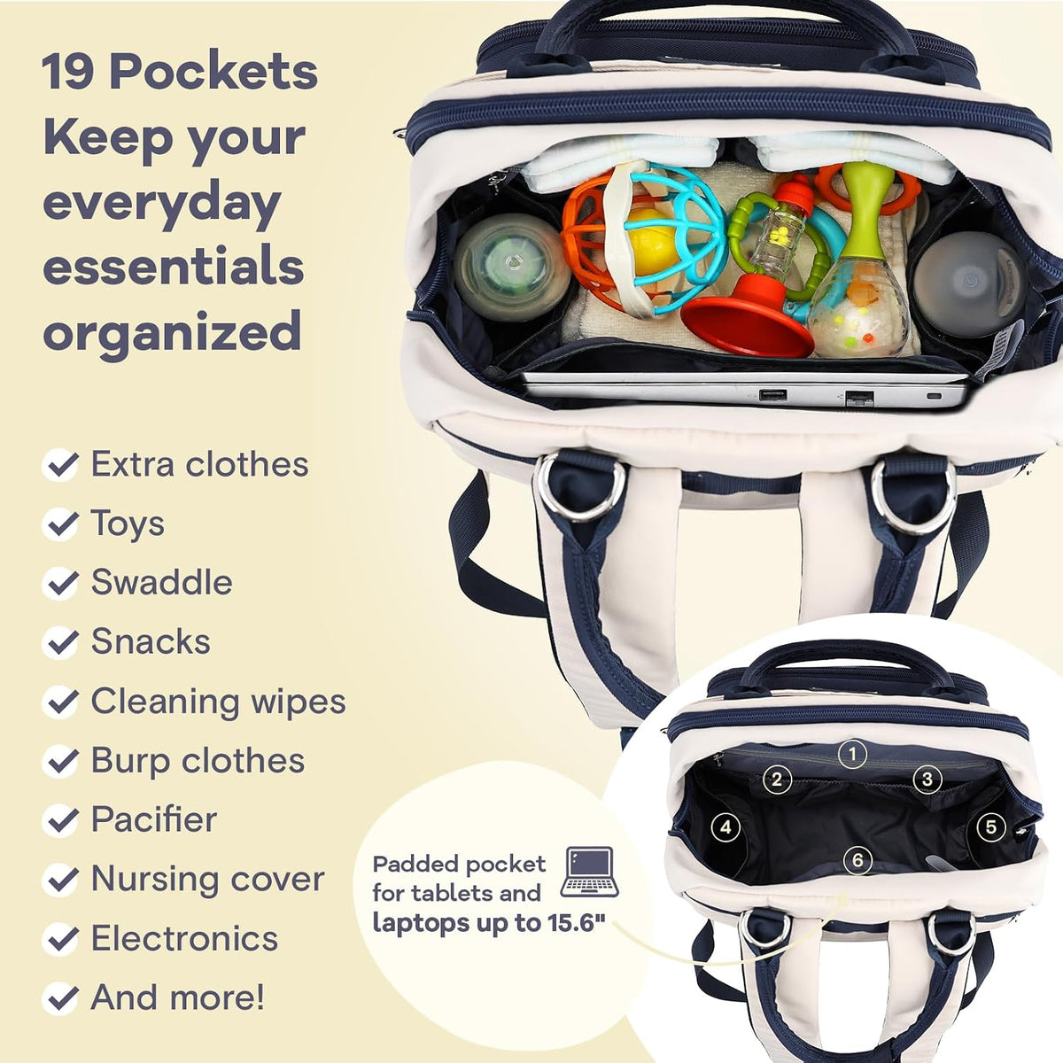Diaper Bag Backpack-Multifunction Travel Baby Diaper Bag with Changing Pad, Insulated Bottle Holders & Pacifier Case, Large Capacity, Waterproof, Gray