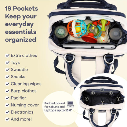 Diaper Bag Backpack-Multifunction Travel Baby Diaper Bag with Changing Pad, Insulated Bottle Holders & Pacifier Case, Large Capacity, Waterproof, Gray