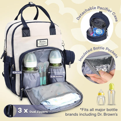 Diaper Bag Backpack-Multifunction Travel Baby Diaper Bag with Changing Pad, Insulated Bottle Holders & Pacifier Case, Large Capacity, Waterproof, Gray