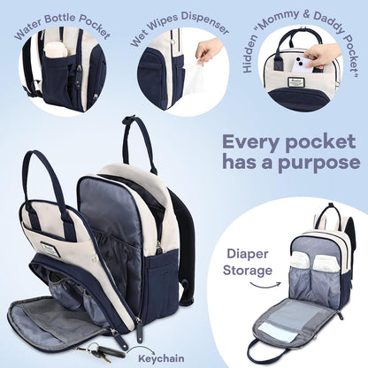 Diaper Bag Backpack-Multifunction Travel Baby Diaper Bag with Changing Pad, Insulated Bottle Holders & Pacifier Case, Large Capacity, Waterproof, Gray