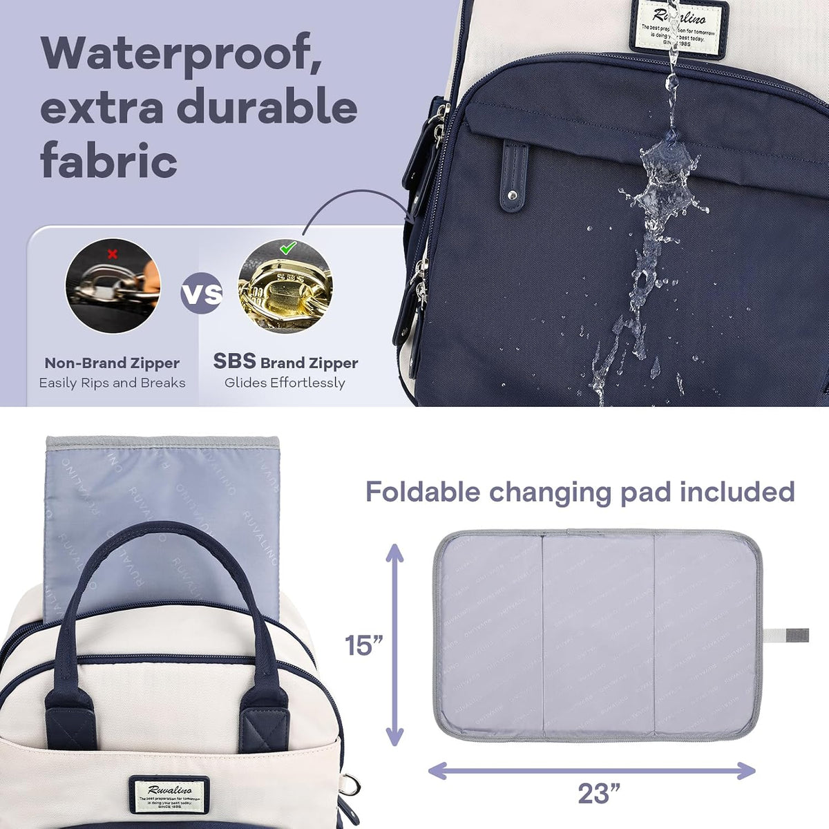 Diaper Bag Backpack-Multifunction Travel Baby Diaper Bag with Changing Pad, Insulated Bottle Holders & Pacifier Case, Large Capacity, Waterproof, Gray