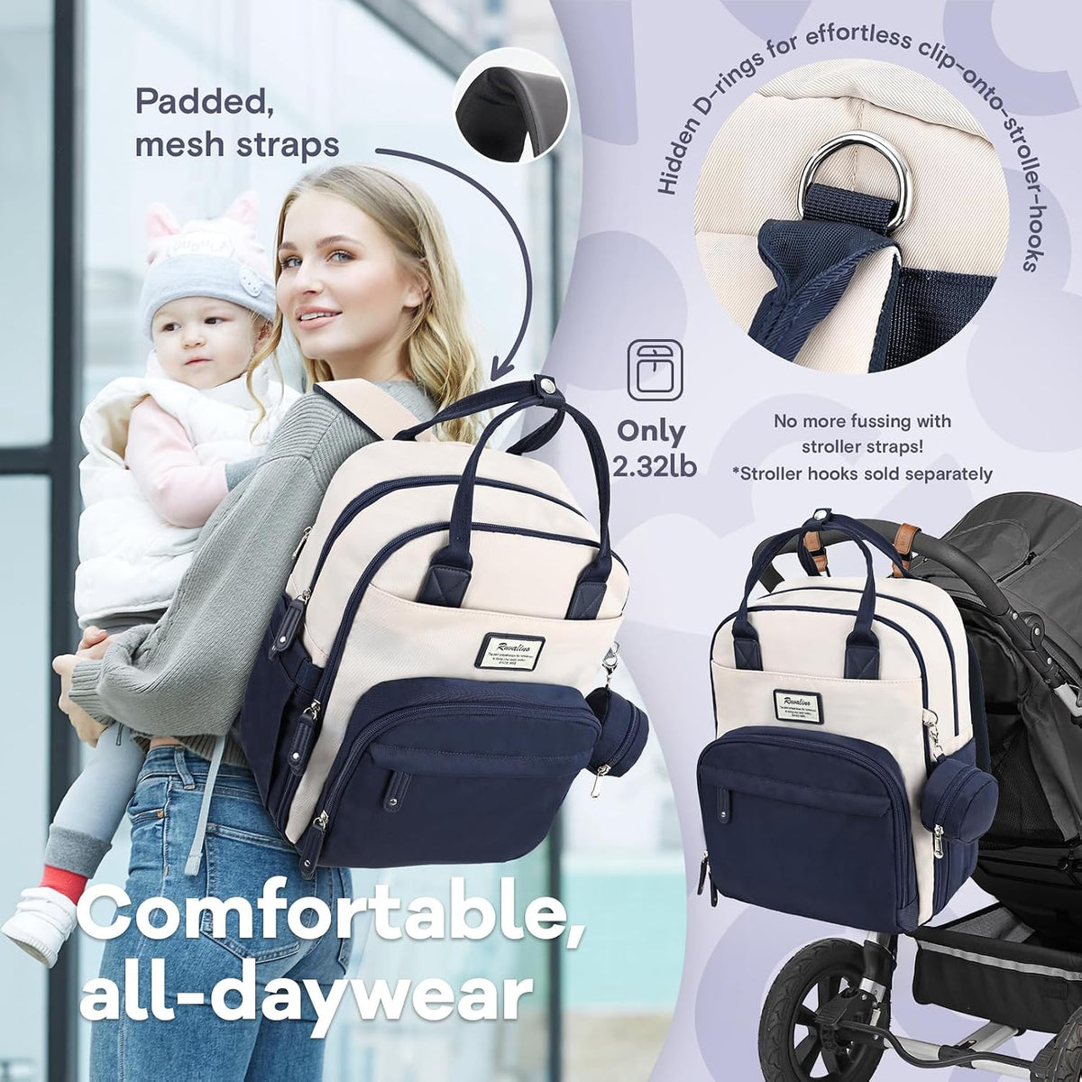 Diaper Bag Backpack-Multifunction Travel Baby Diaper Bag with Changing Pad, Insulated Bottle Holders & Pacifier Case, Large Capacity, Waterproof, Gray