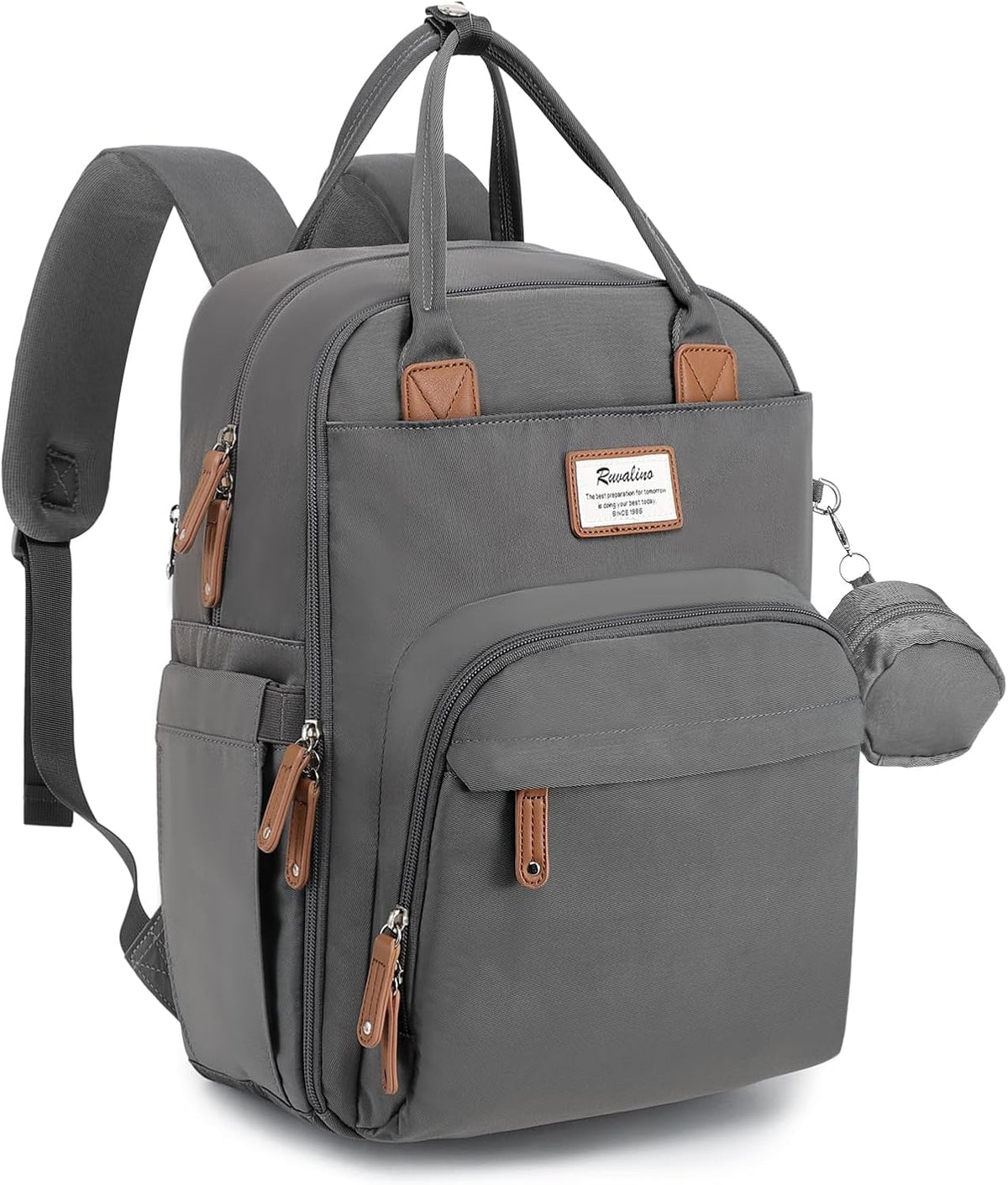 Diaper Bag Backpack-Multifunction Travel Baby Diaper Bag with Changing Pad, Insulated Bottle Holders & Pacifier Case, Large Capacity, Waterproof, Gray