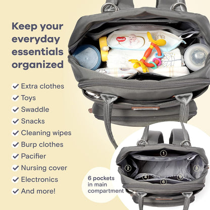 Diaper Bag Backpack-Multifunction Travel Baby Diaper Bag with Changing Pad, Insulated Bottle Holders & Pacifier Case, Large Capacity, Waterproof, Gray