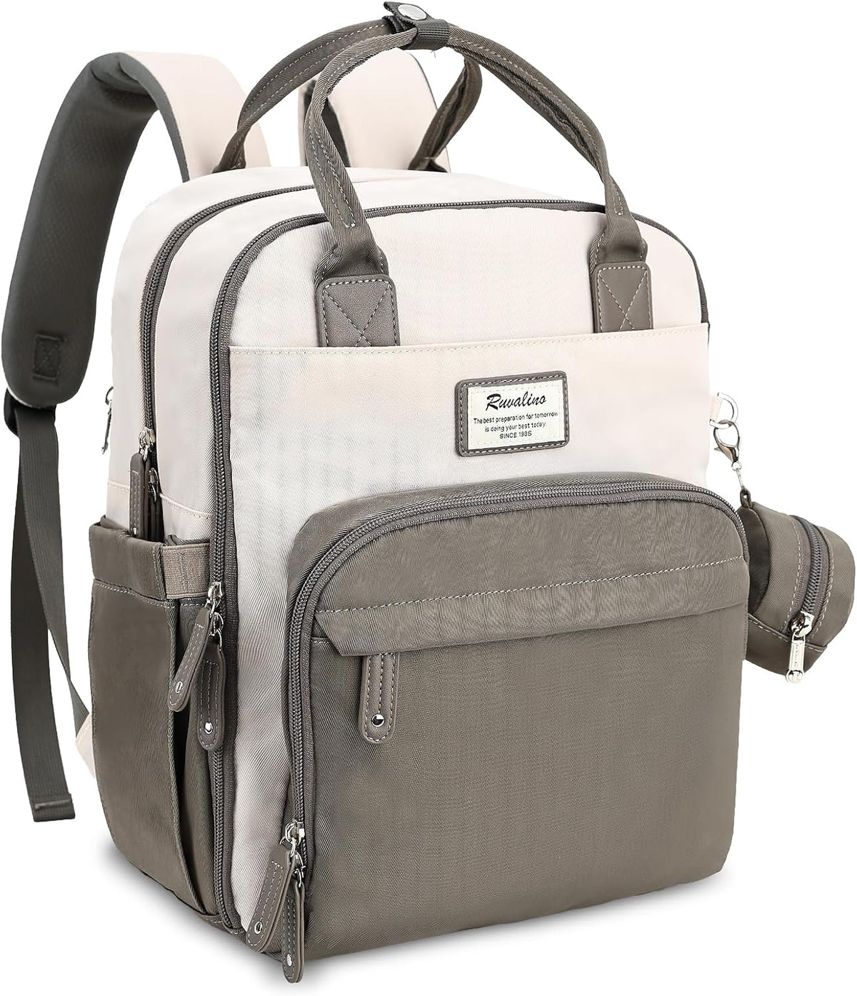 Diaper Bag Backpack-Multifunction Travel Baby Diaper Bag with Changing Pad, Insulated Bottle Holders & Pacifier Case, Large Capacity, Waterproof, Gray