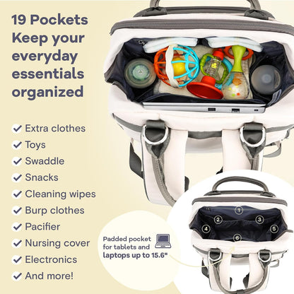 Diaper Bag Backpack-Multifunction Travel Baby Diaper Bag with Changing Pad, Insulated Bottle Holders & Pacifier Case, Large Capacity, Waterproof, Gray